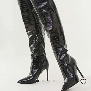 thigh high crocodile skin boots